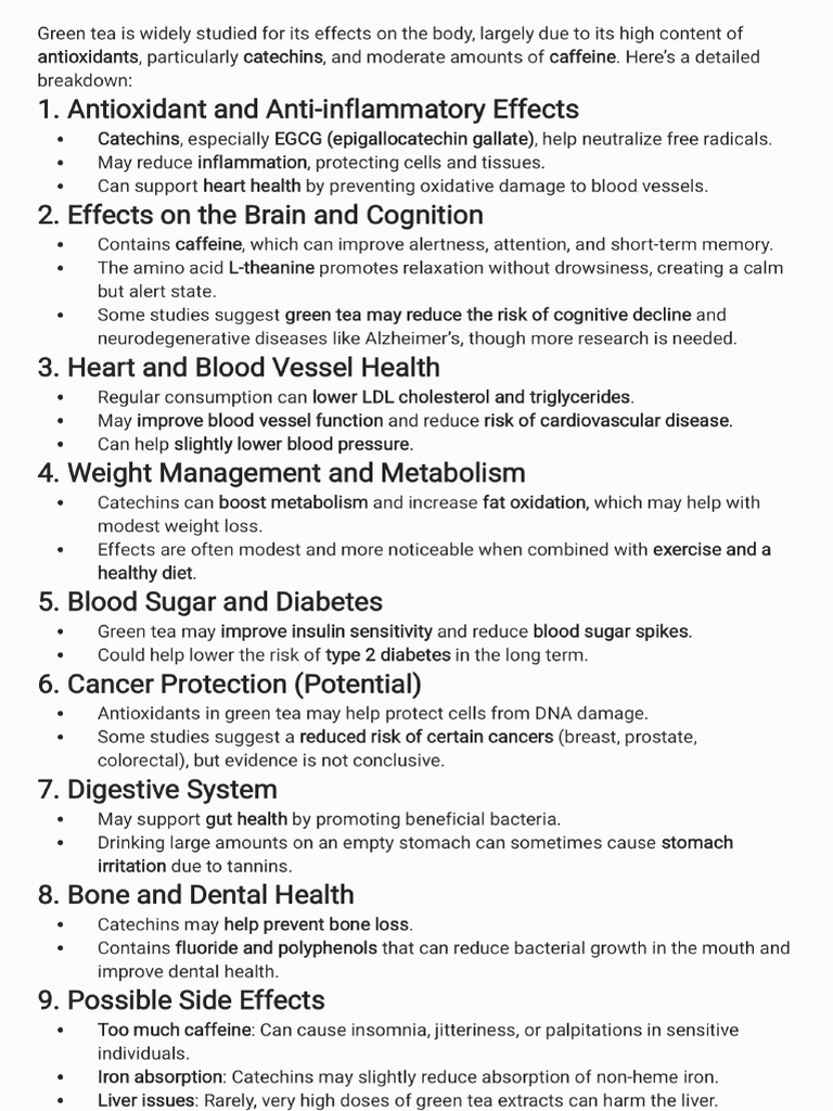 Green Tea Effects On The Body | PDF