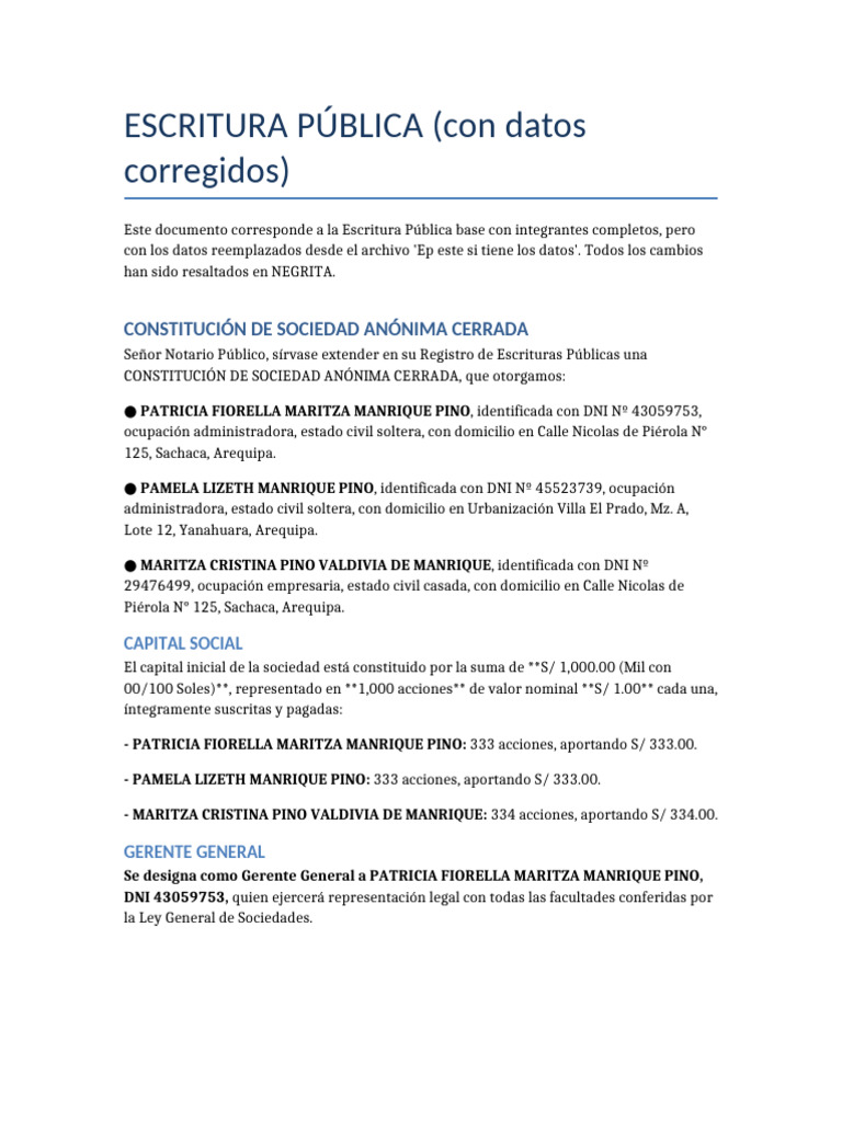 Escritura Publica Corregida | PDF