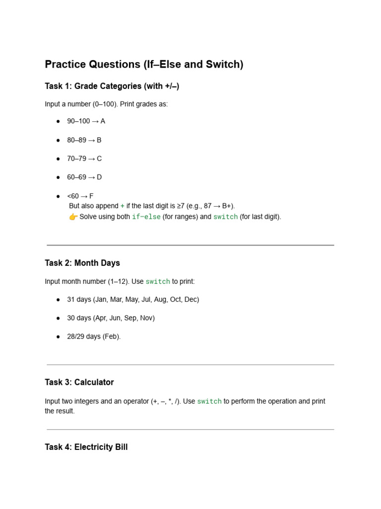 Practice If-Else and Switch Questions | PDF | Namespace | Linguistics
