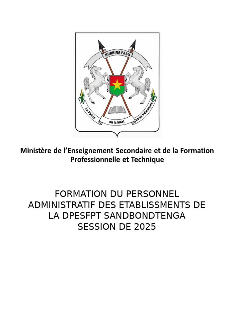 Gestion des Établissements SFPT au Burkina Faso | PDF | Enseignement ...