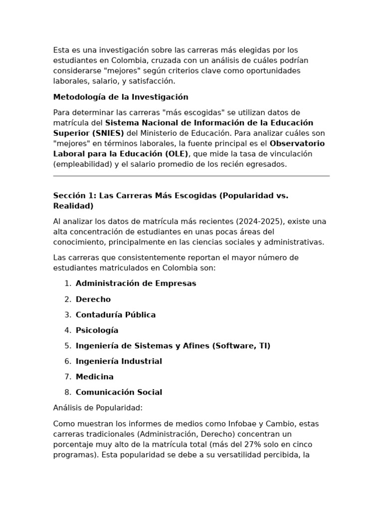 Las Carreras Universitarias en Colombia 2025 | PDF | Salario | Colombia