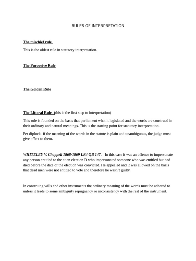 Statutory Interpretation Rules Explained | PDF