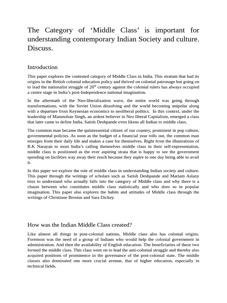 Middle Class | PDF | Caste | Identity (Social Science)
