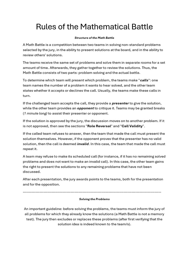 Math Battle Rules and Structure Guide | PDF | Mathematics