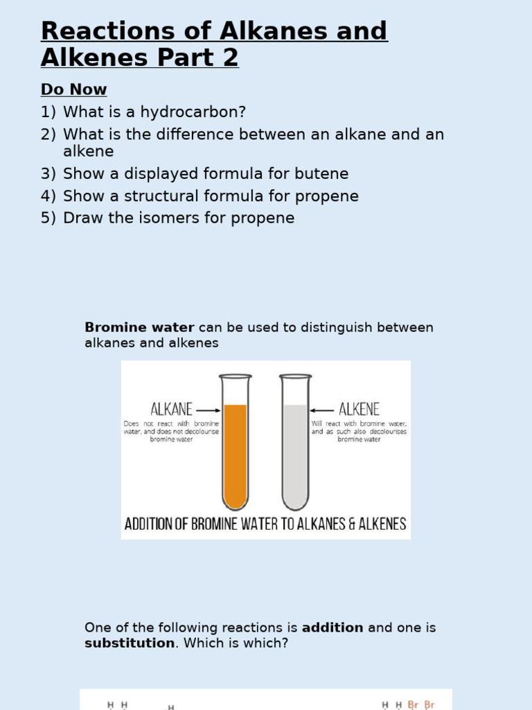 Reactions of Alkanes and Alkenes Part 2 | PDF