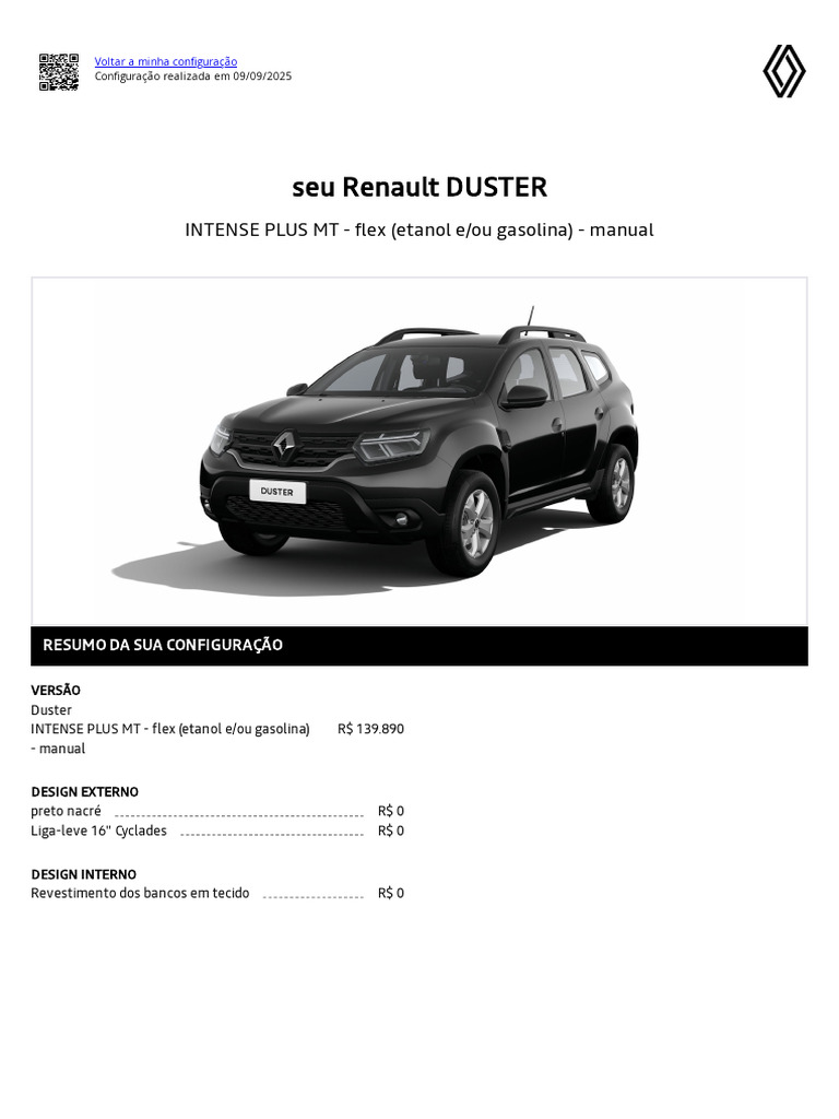 Configuração Renault Duster Intense Plus 2025 | PDF | Airbag | Veículo ...