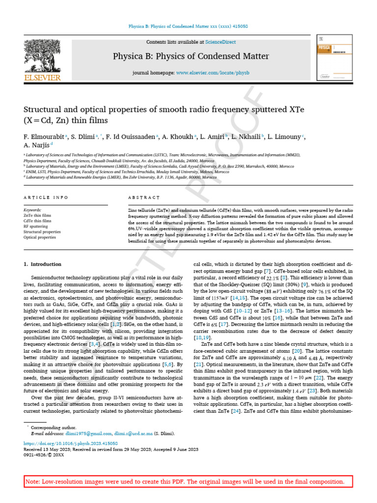 Structural and Optical Properties of ZnTe, CdTe Films | PDF | Thin Film ...