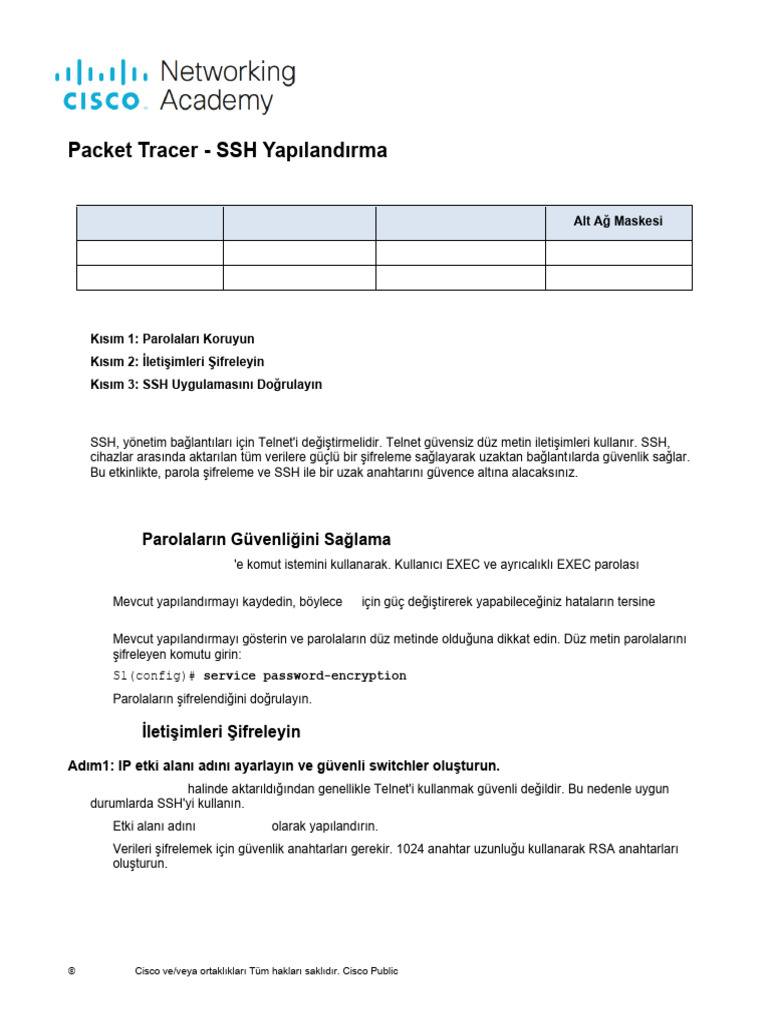 2022 CCNA2 PT SSH Lab 1.3.6 Packet Tracer Configure SSH TR TR | PDF