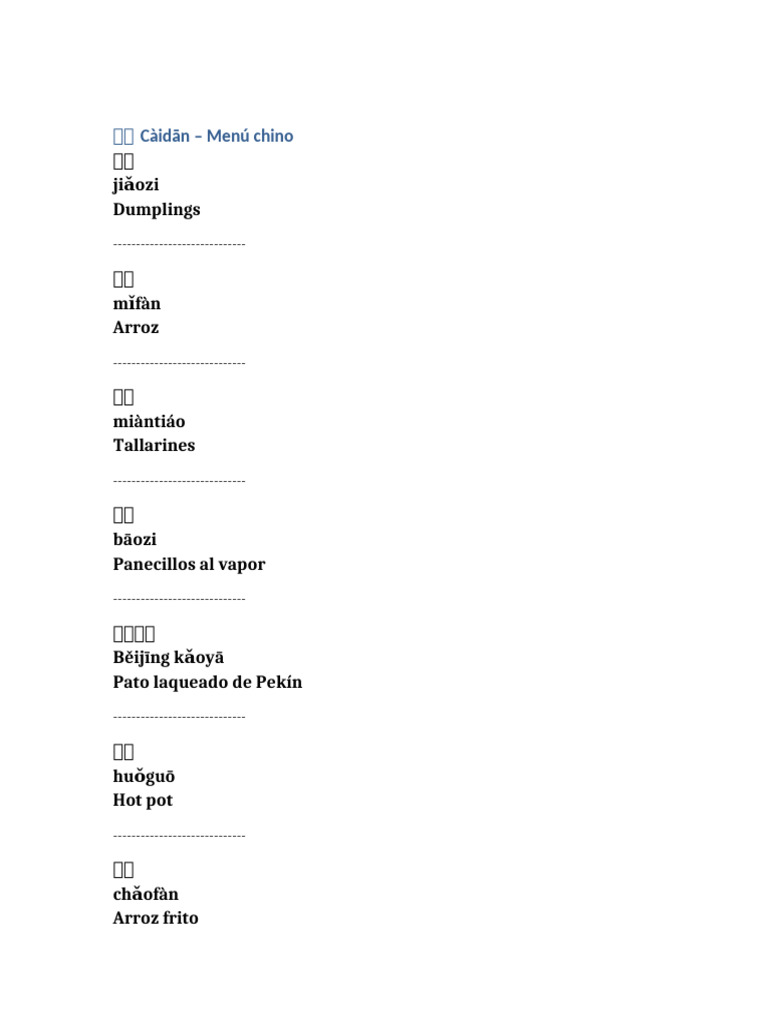 Menu Chino | PDF