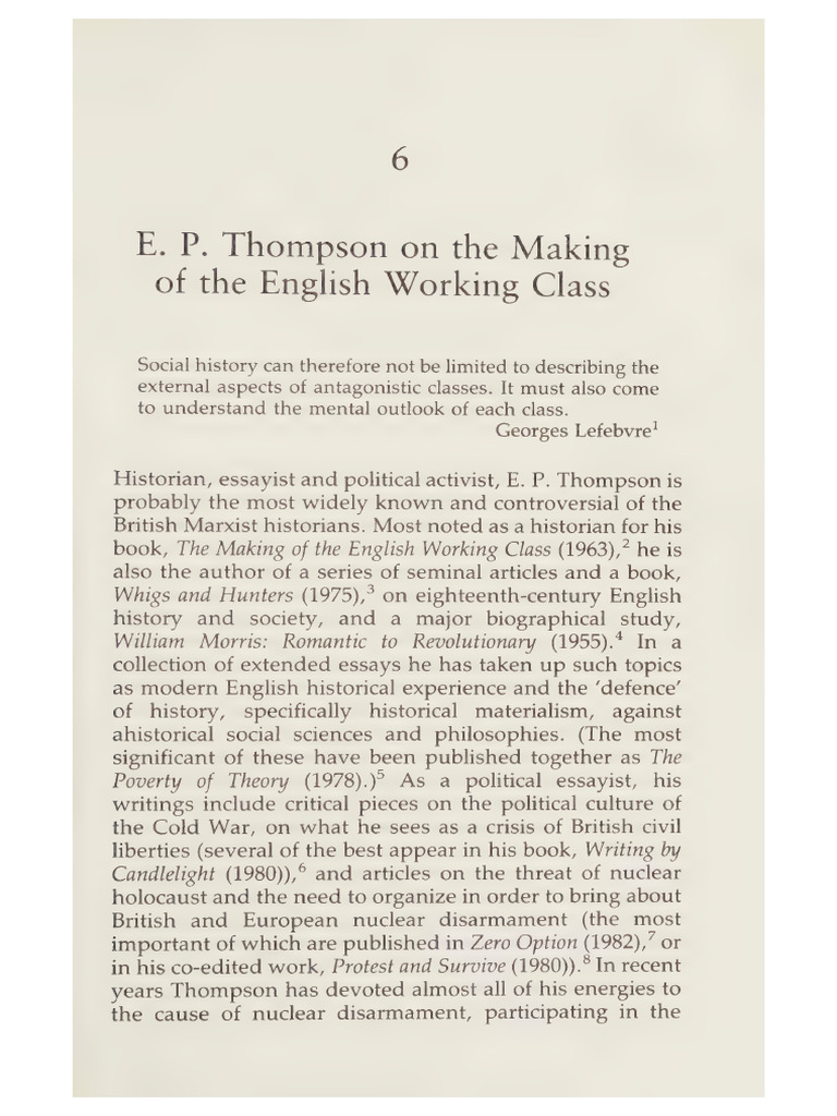 Kaye, E. P. Thompson On The Making of The English Working Class w12 | PDF