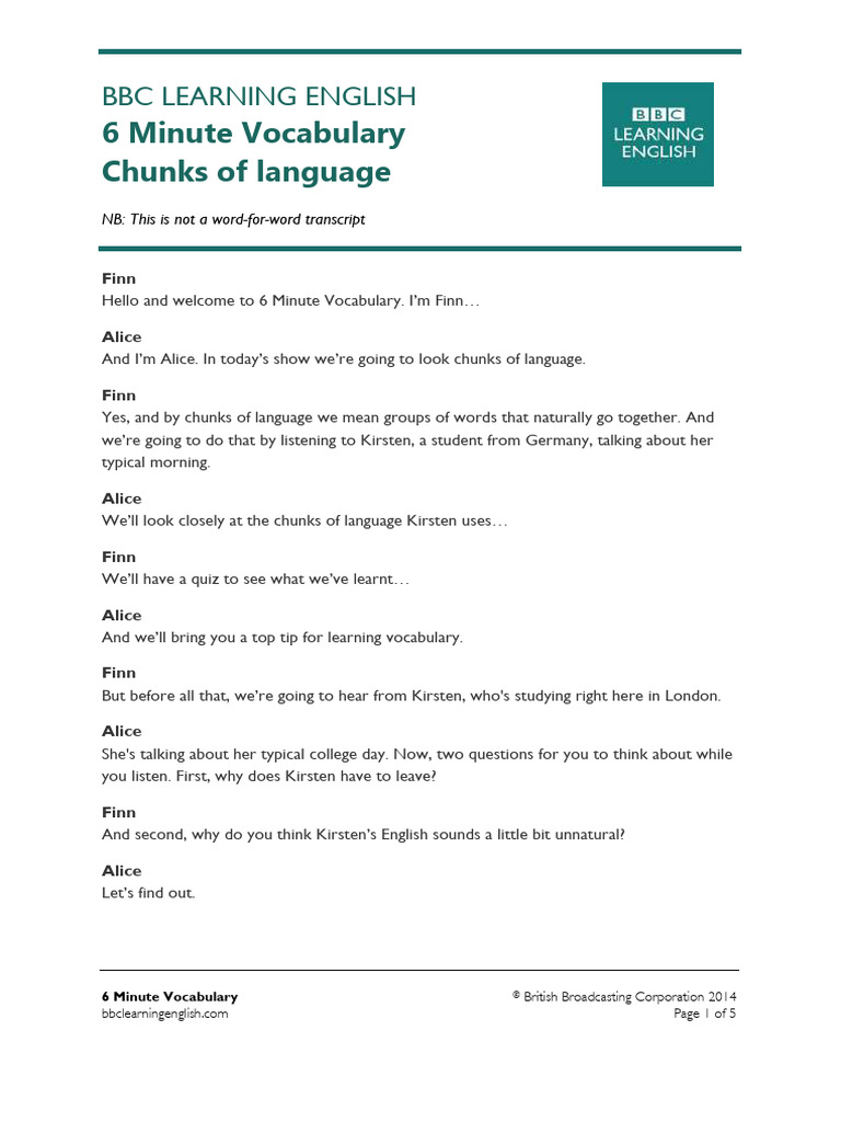 u4 s1 6min Vocab Chunks Language | PDF | Linguistics