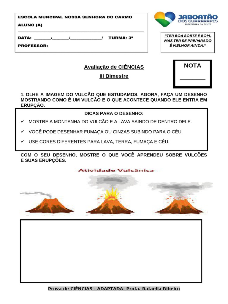 Atividades de Ciências sobre Vulcões e Terra | PDF