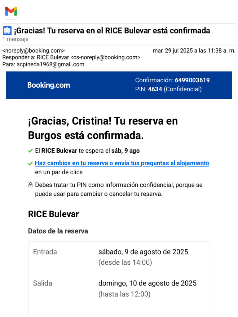 Gmail - ? ¡Gracias! Tu Reserva en El RICE Bulevar Está Confirmada | PDF ...