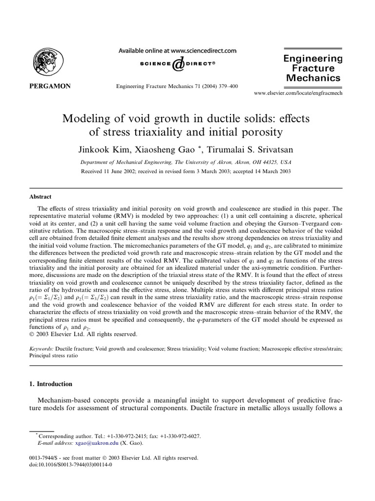 Void Growth in Ductile Solids Analysis | PDF | Fracture | Deformation ...