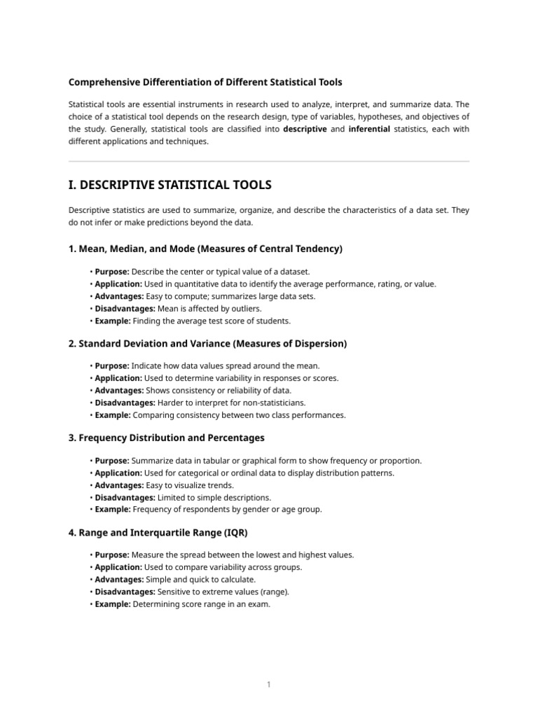 Statistical Tools: Descriptive vs. Inferential | PDF | Statistics ...