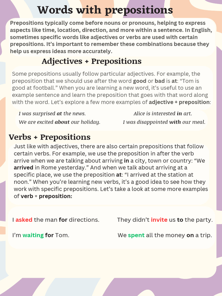Mastering Prepositions with Adjectives & Verbs | PDF | Verb | Adjective