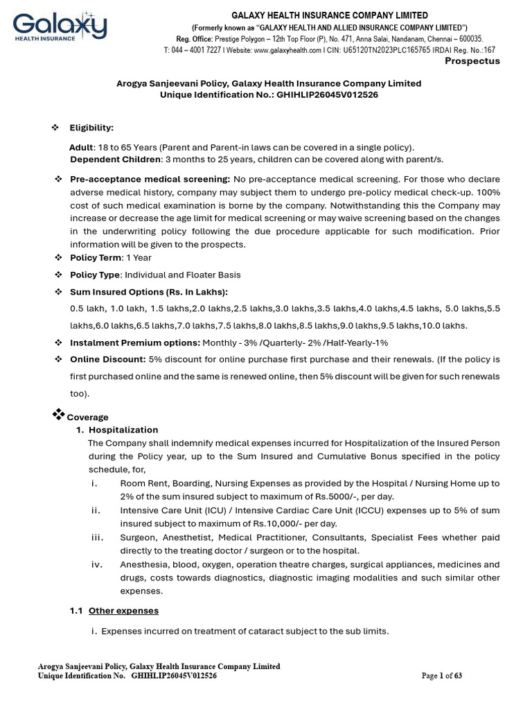 Prospectus | PDF | Insurance | Intensive Care Unit