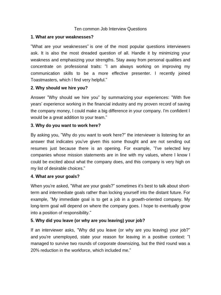 Top 10 Job Interview Questions Explained | PDF | Job Interview ...