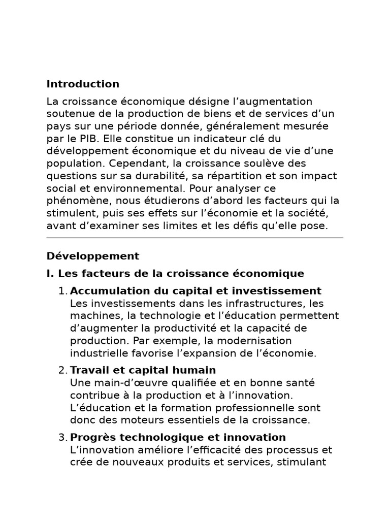 Facteurs et défis de la croissance économique | PDF | Croissance ...