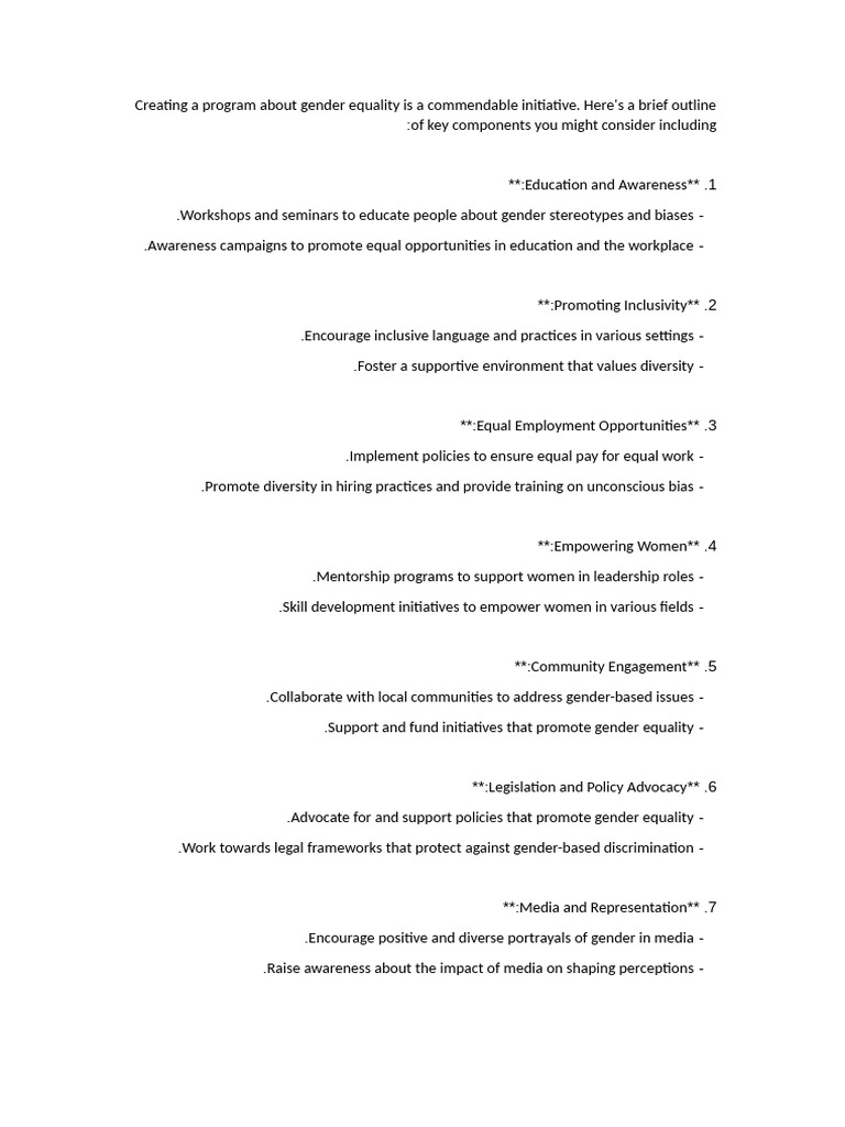 Gender Equality Program Outline | PDF | Gender Equality | Gender Studies