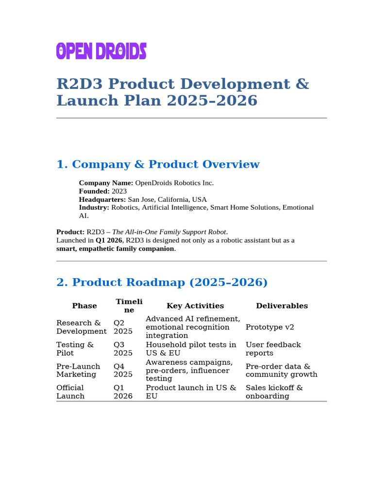 R2D3 Family Support Robot Launch Plan | PDF | Artificial Intelligence ...