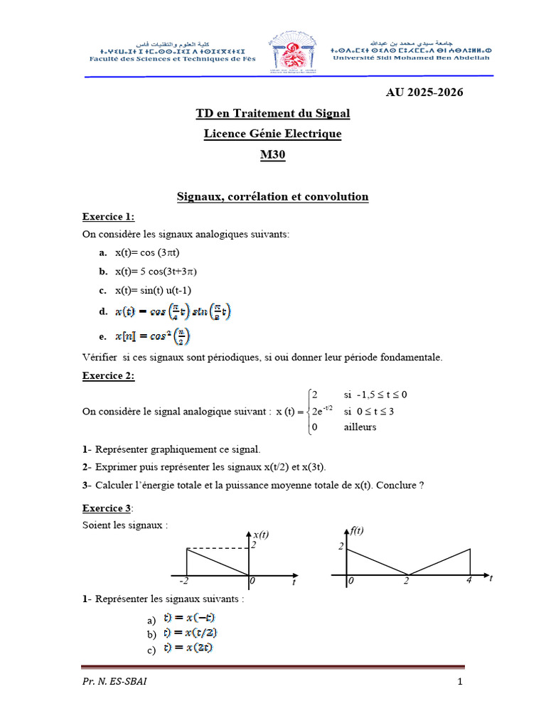 Exercices de Traitement du Signal en Génie Électrique | PDF ...