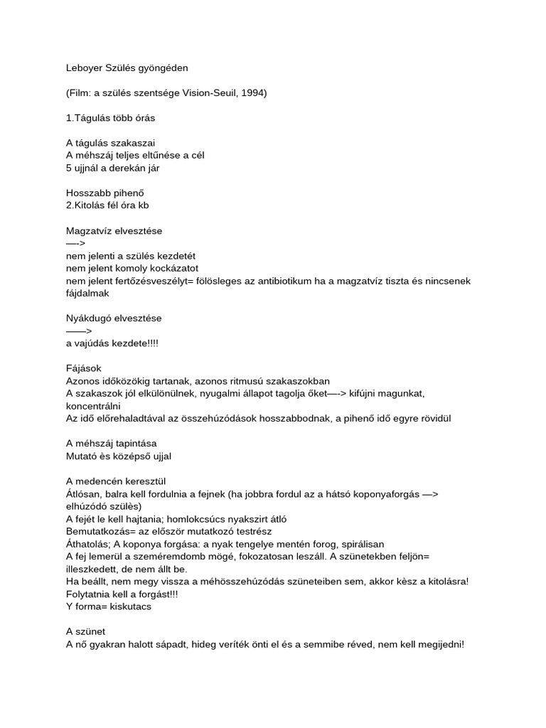 Leboyer Szülés Gyöngéden Összefoglaló | PDF