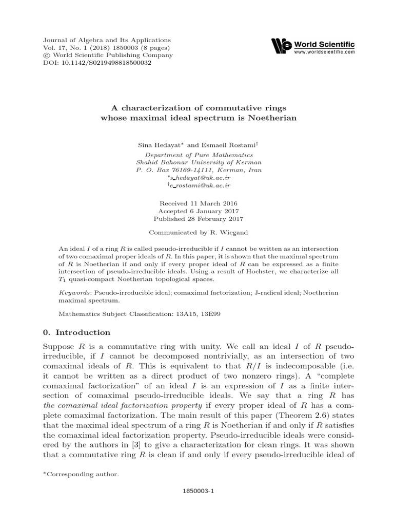 A Characterization of Commutative Rings | PDF | Ring (Mathematics ...