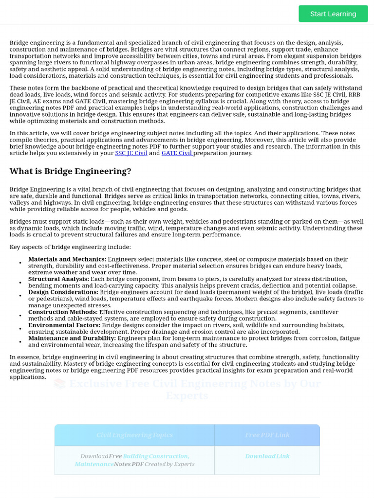 Bridge Engineering Notes - Download Subject Notes & Free PDF For AE ...