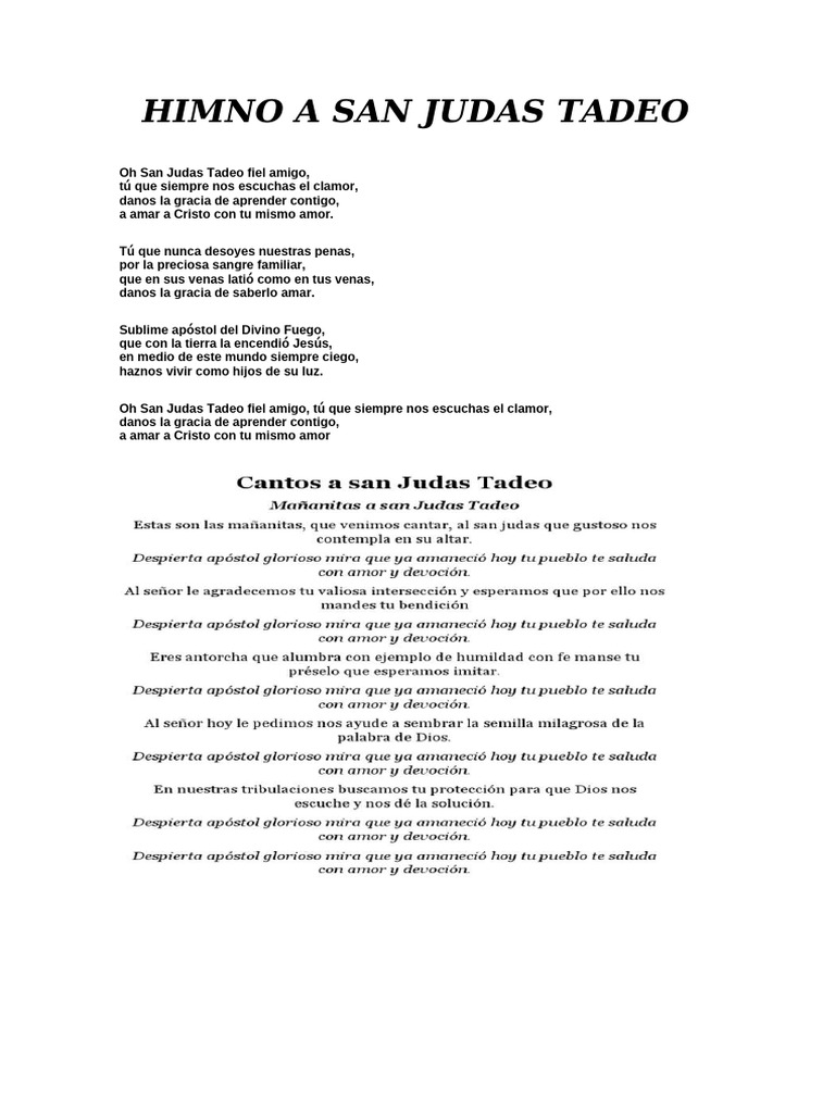 Himno a San Judas Tadeo: Oración y Fe | PDF