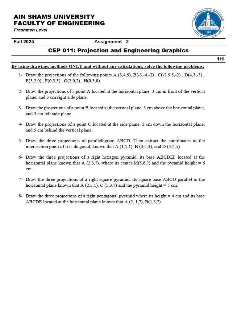 Engineering Graphics Projections Assignment | PDF