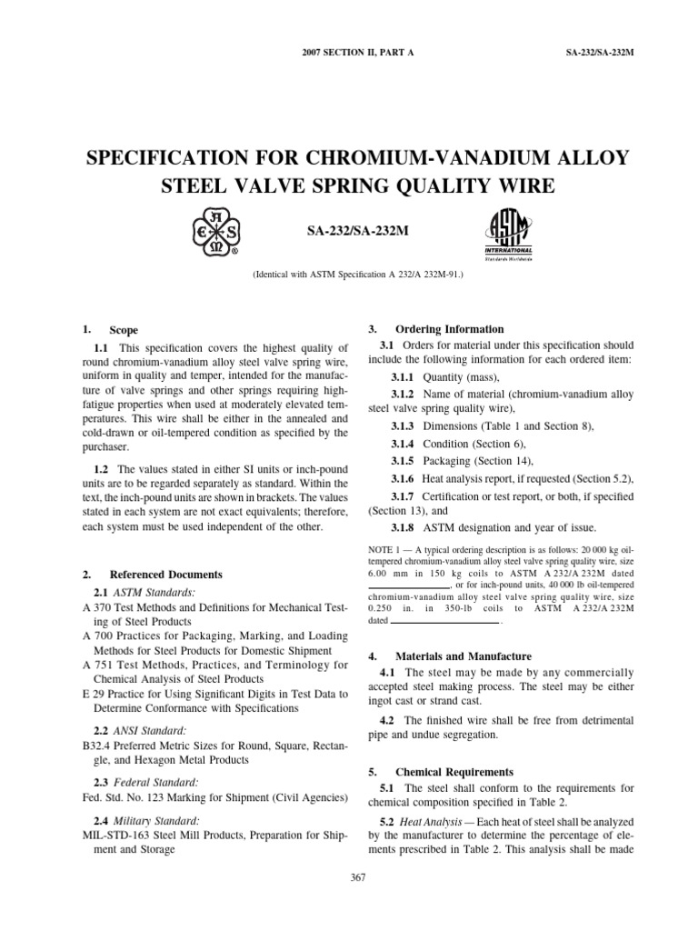 Specification For Chromium-Vanadium Alloy Steel Valve Spring Quality ...