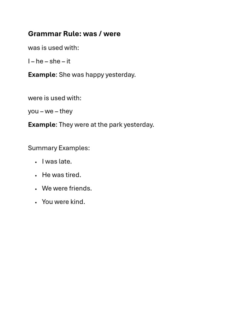 Was vs. Were Usage Guide | PDF