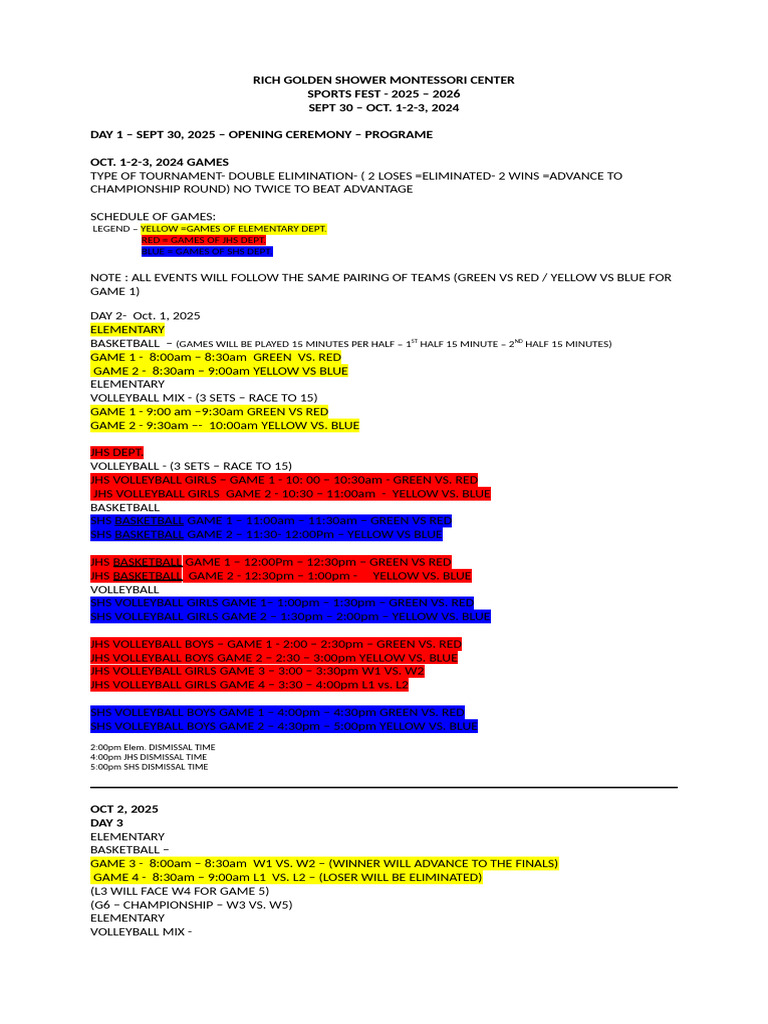 Schedule of Games Intrams 2025 | PDF | Sports Competitions | Team Sports