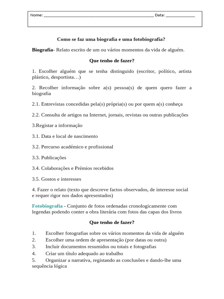 Como Criar Biografia e Fotobiografia | PDF