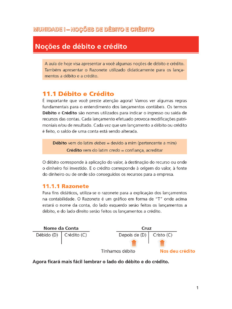 A Unidade I - Noções de Débito e Crédito | PDF