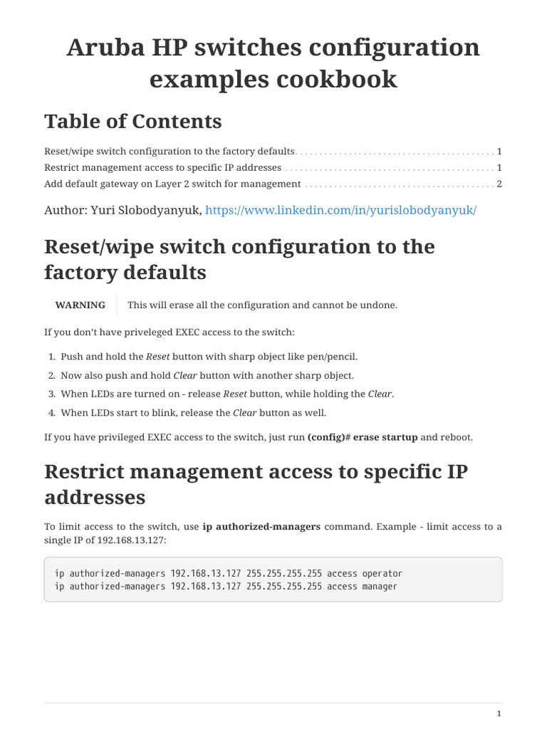 config switch aruba