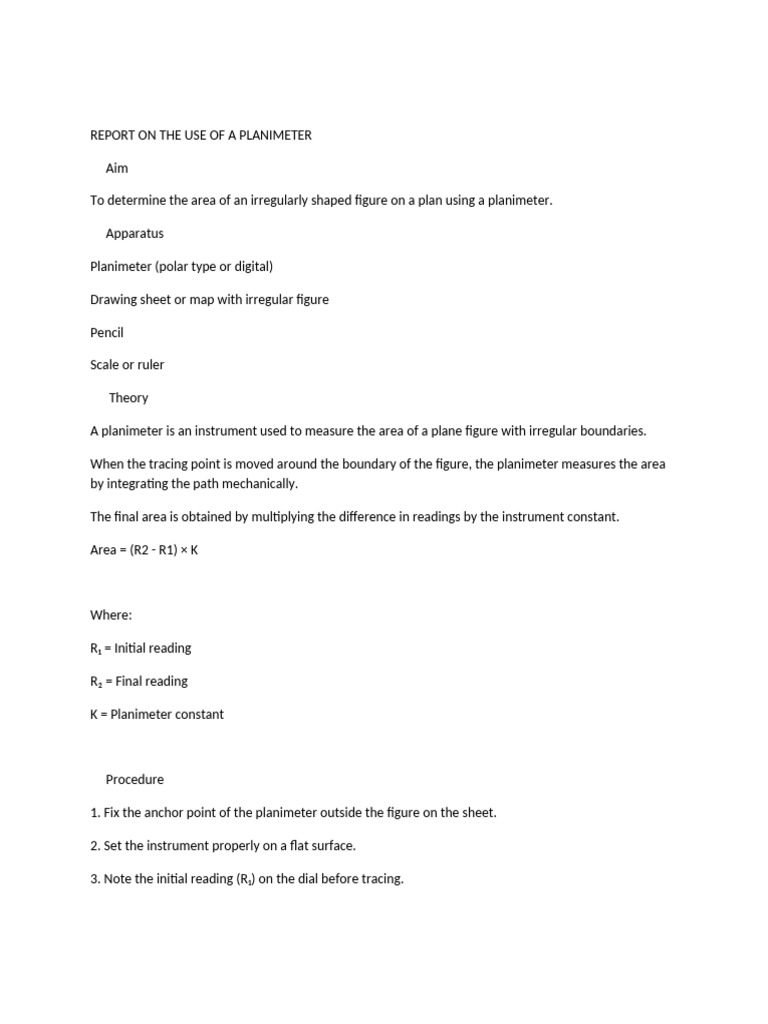 Report On The Use of Planimeter | PDF