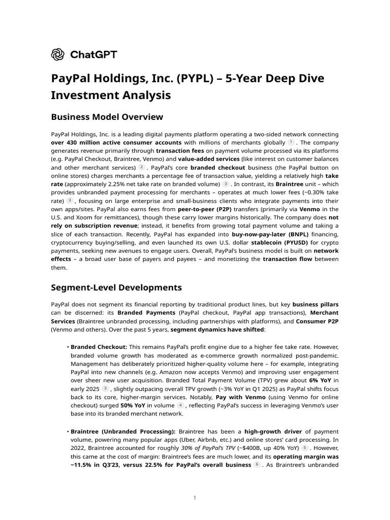 PayPal Holdings, Inc. (PYPL) - 5-Year Deep Dive Investment Analysis | PDF |  Pay Pal | Equity (Finance)