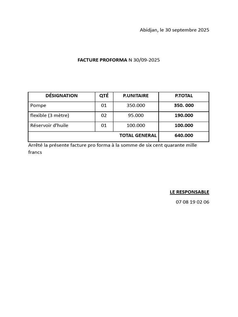 Facture Proforma Abidjan 30/09/2025 | PDF