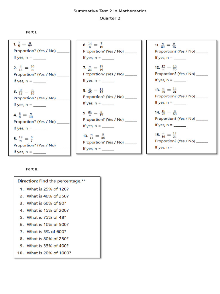 Summative Test 2 in Mathematics Q2 | PDF