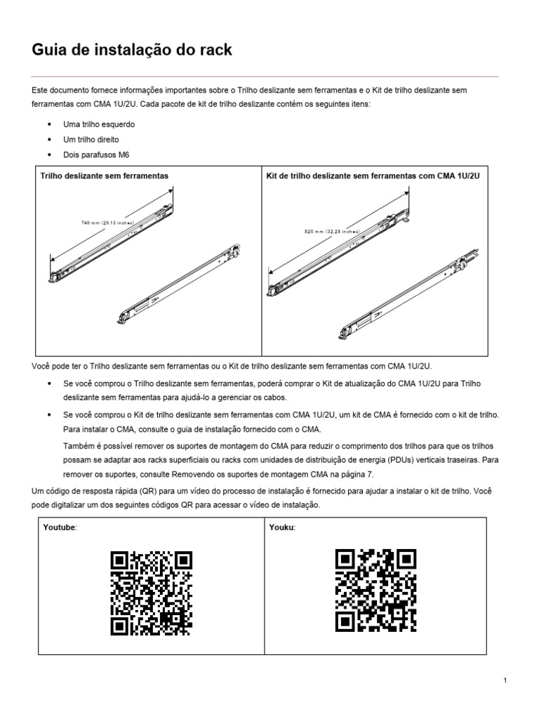 Guia de Instalação do Rack com CMA | PDF