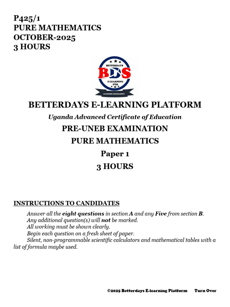 2025 Pure Mathematics Exam Paper | PDF | Equations | Circle