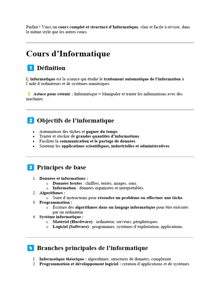 Cours complet sur l'informatique | PDF | Informatique | Application