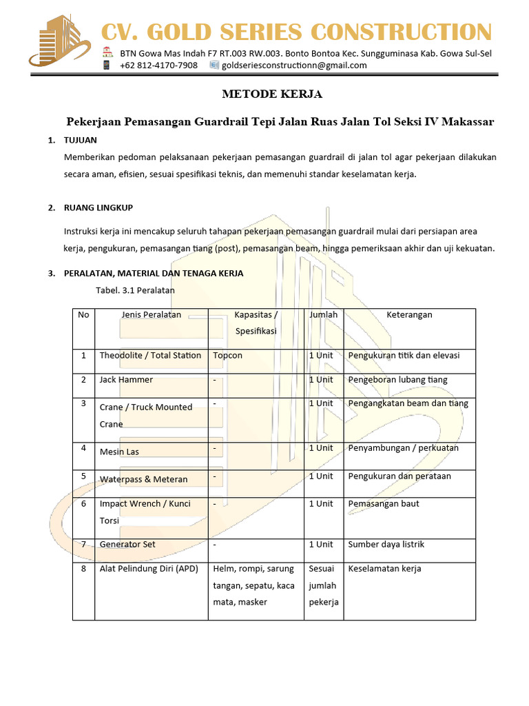 Pemasangan Guardrail Jalan Tol Makassar | PDF