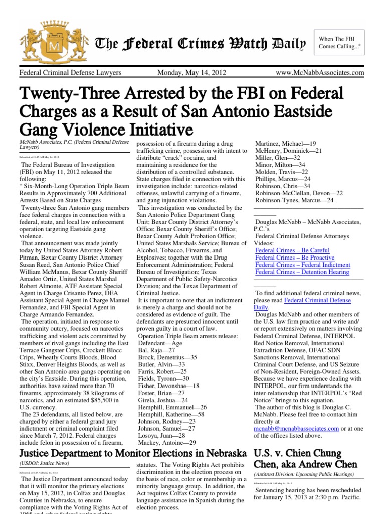 May 14, 2012 The Federal Crimes Watch Daily Federal Bureau Of