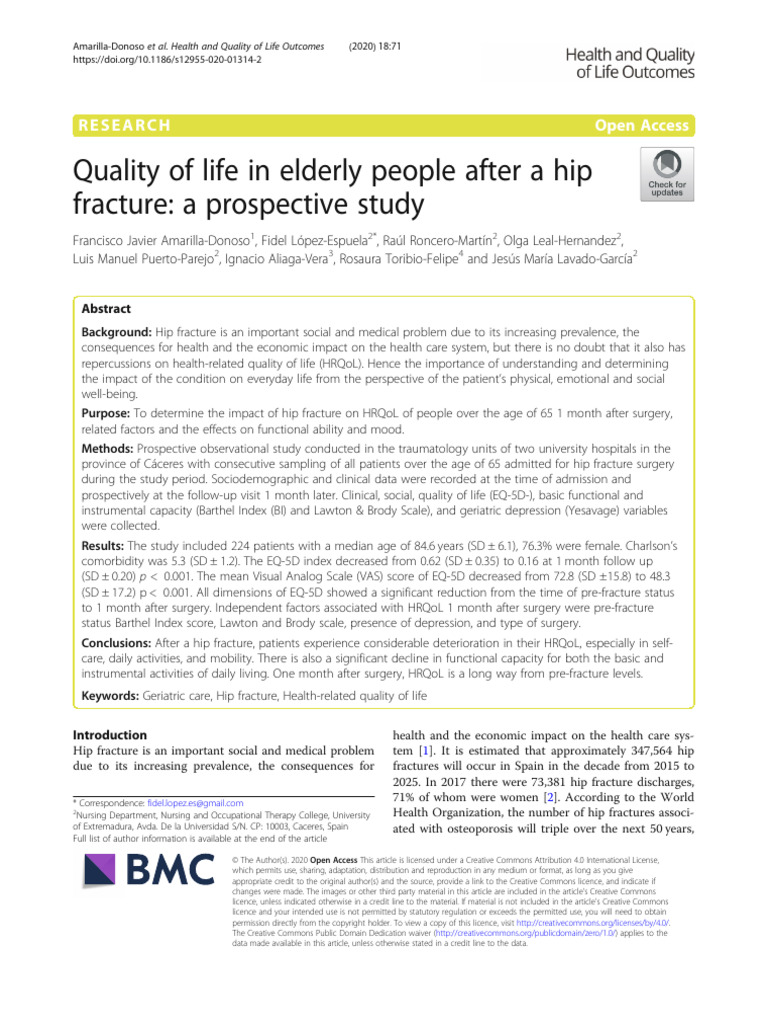 Quality of Life Post-Hip Fracture in Elderly | PDF | Mental Health ...