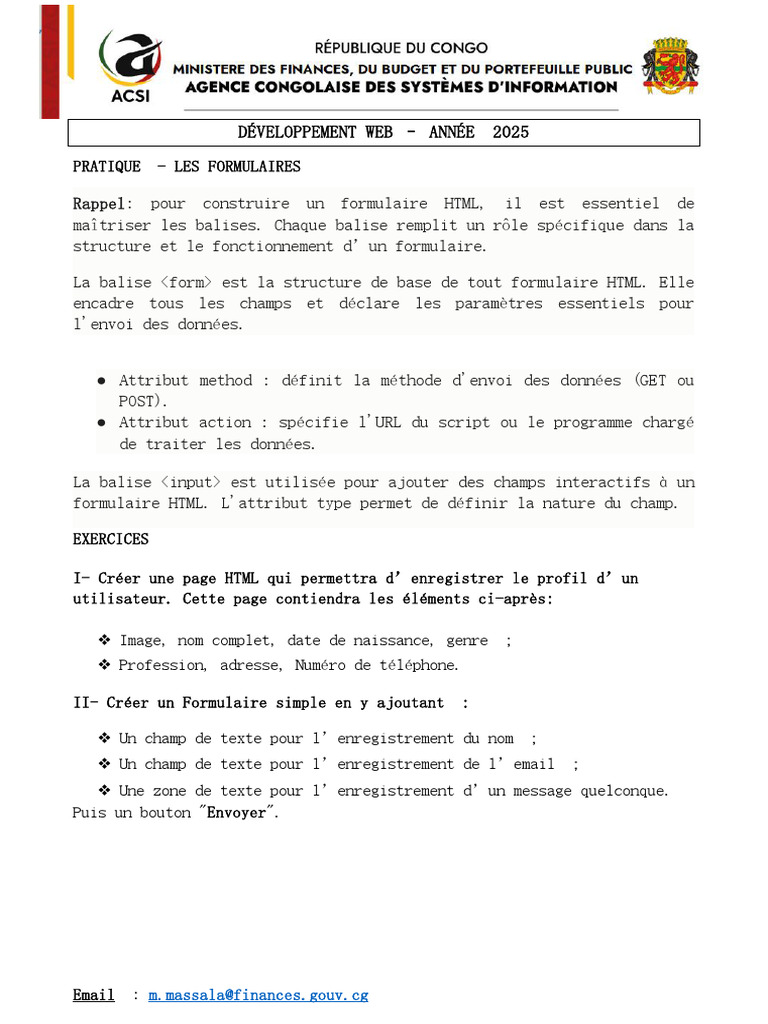 Formulaires HTML : Guide et Exercices 2025 | PDF