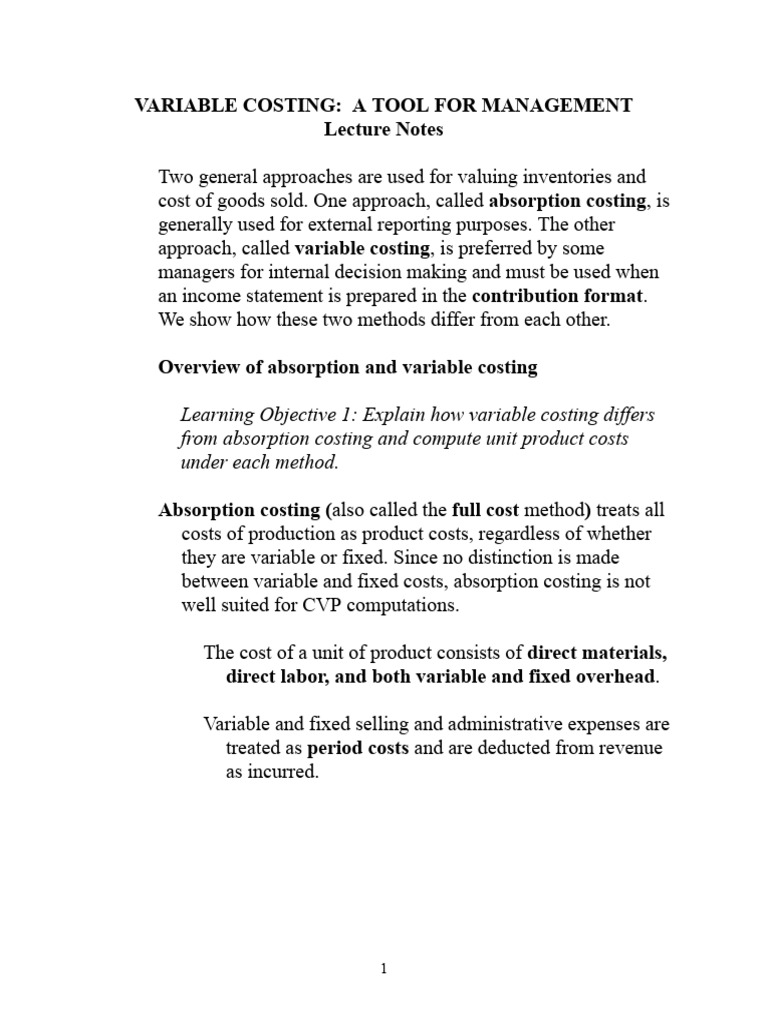 Variable vs. Absorption Costing Explained | PDF | Cost Of Goods Sold ...