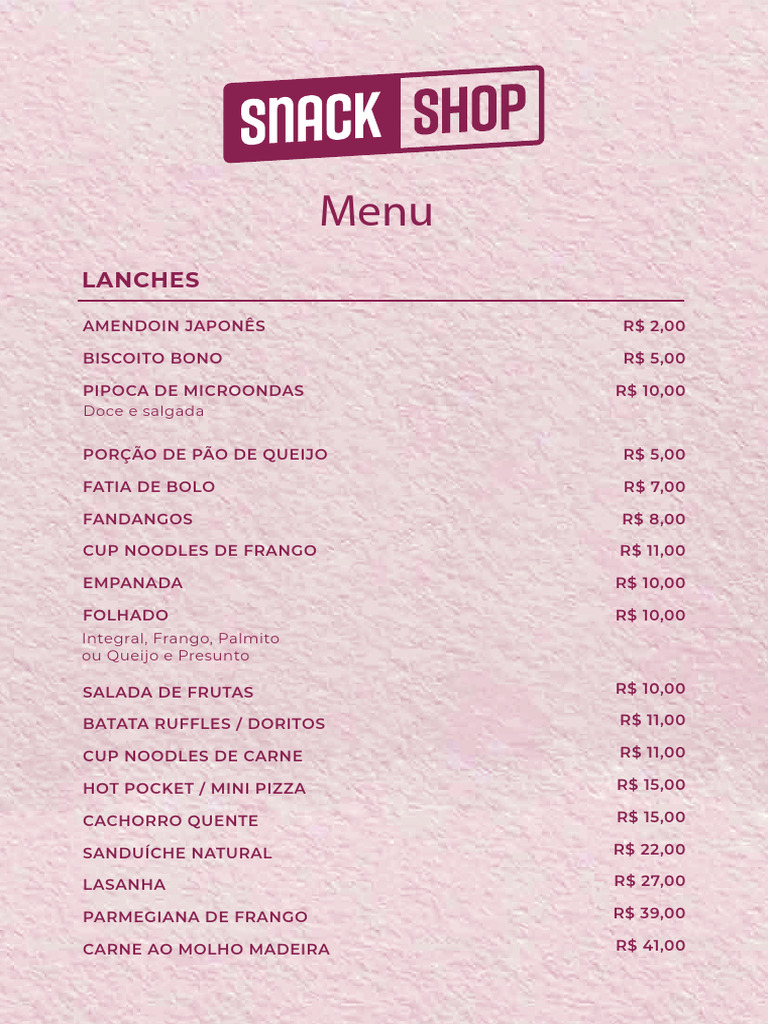 Menu+Snack+A4+Site 6a161030 | PDF | Alimentos | Culinária